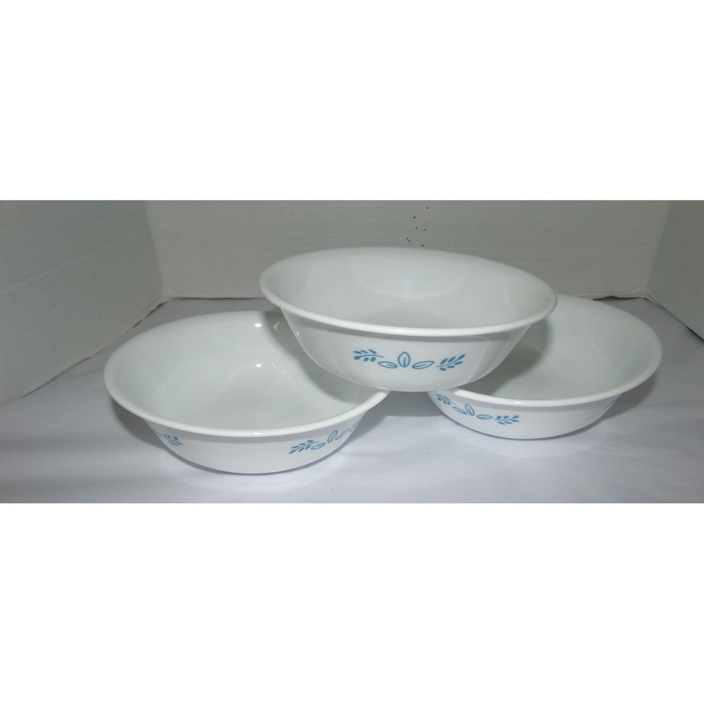 Corelle Subtle Blue Cereal Bowls 18 oz White Blue Floral Set of 3
